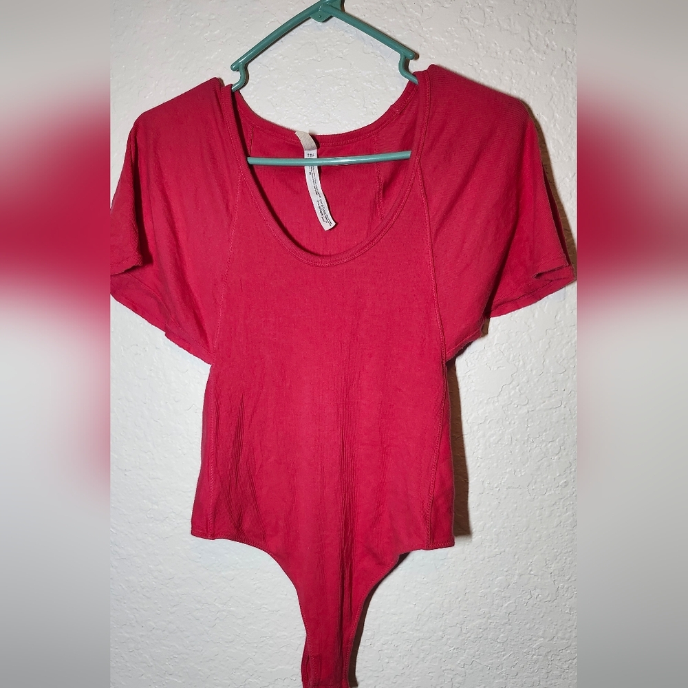 Free People Raspberry Red Scoop Neck Bodysuit